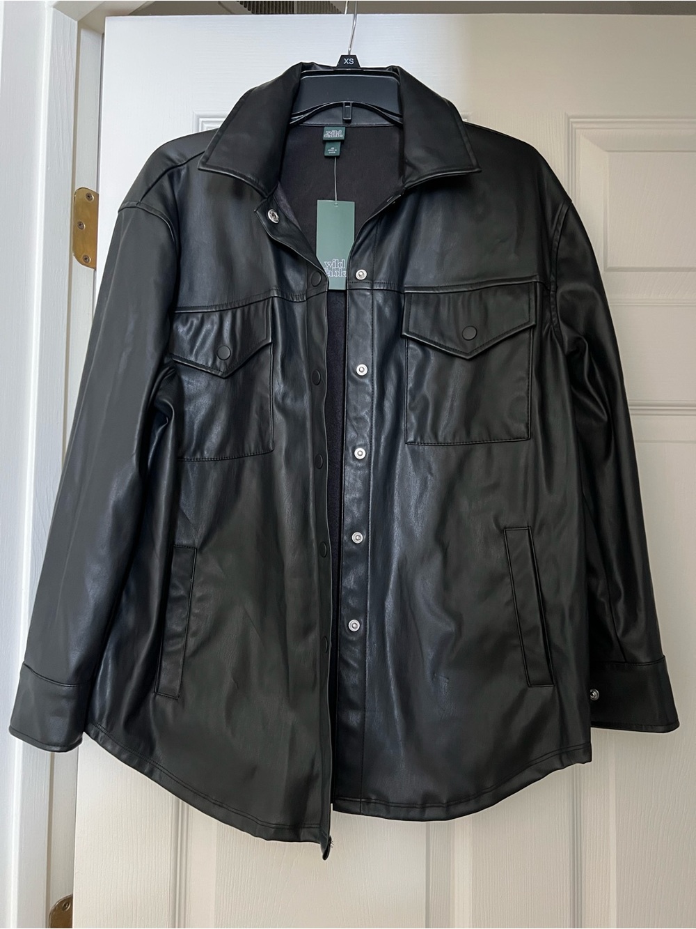 wild fable Black Faux Leather Button-Front shacket